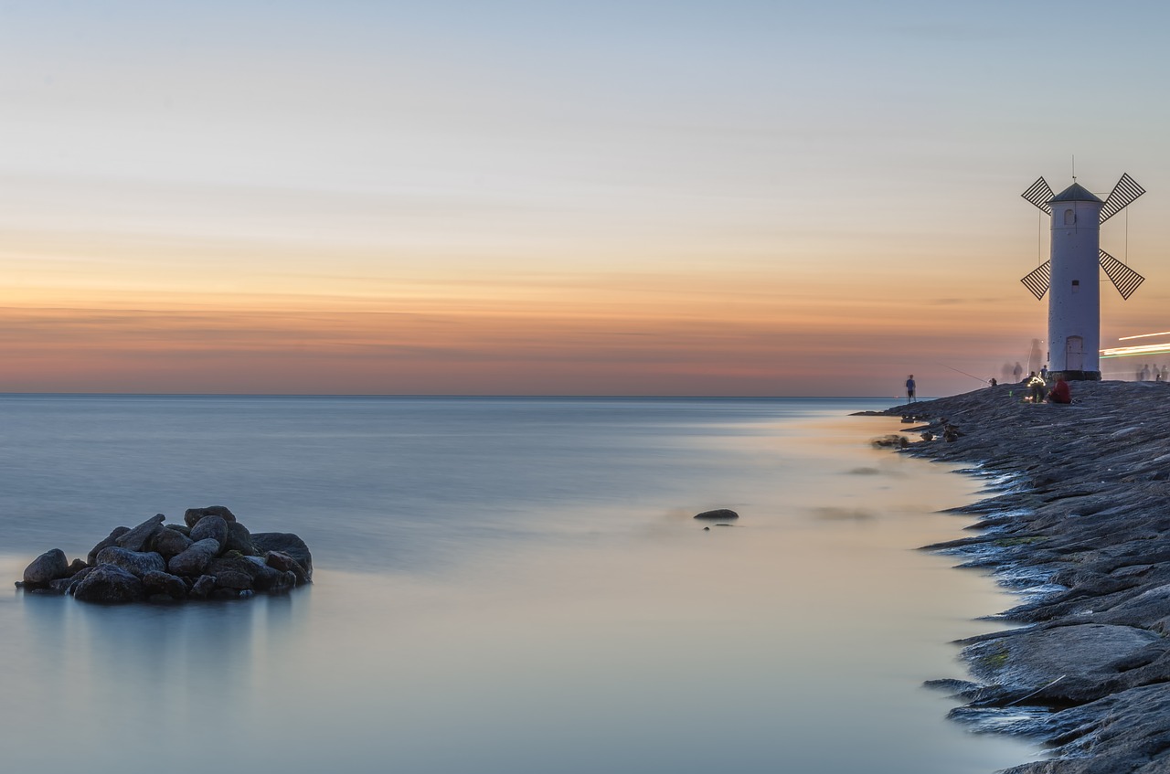 sea  windmill  the background free photo