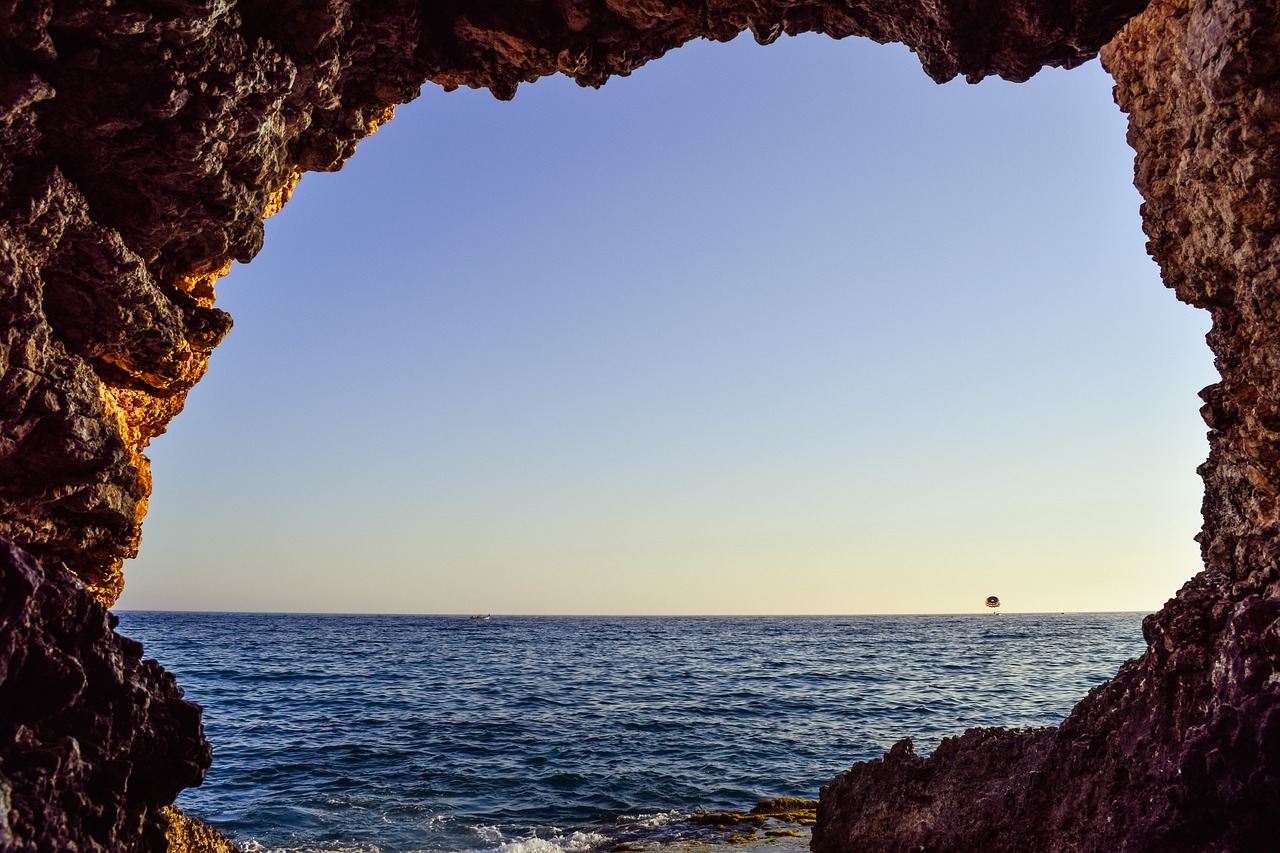 sea cave entrance window free photo