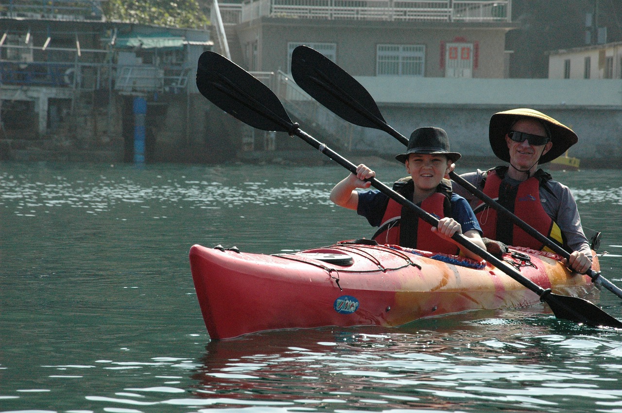 sea kayaking father and son adventure free photo