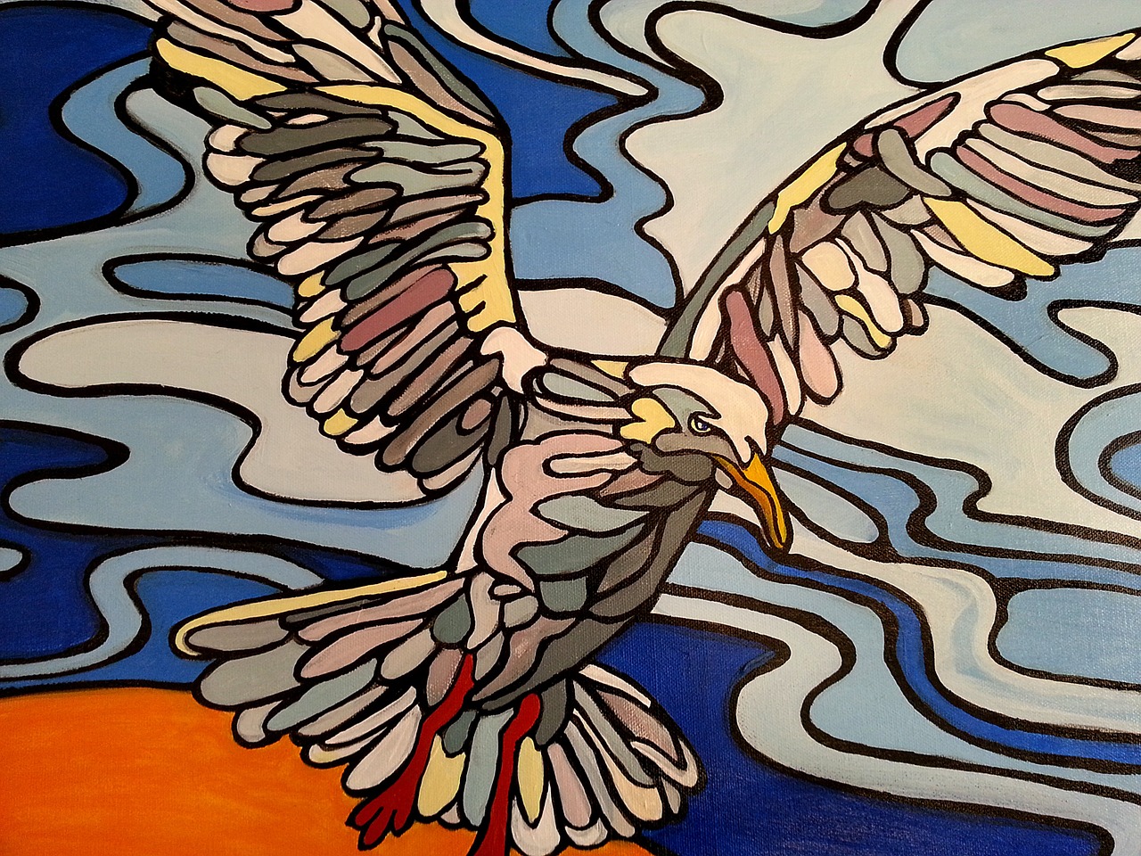 seagull acrylic painting cartoon-style free photo