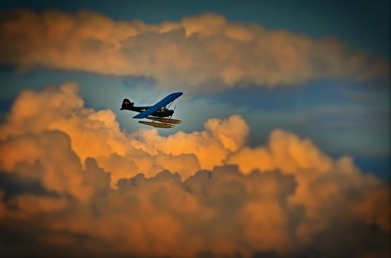 seaplane clouds sky free photo