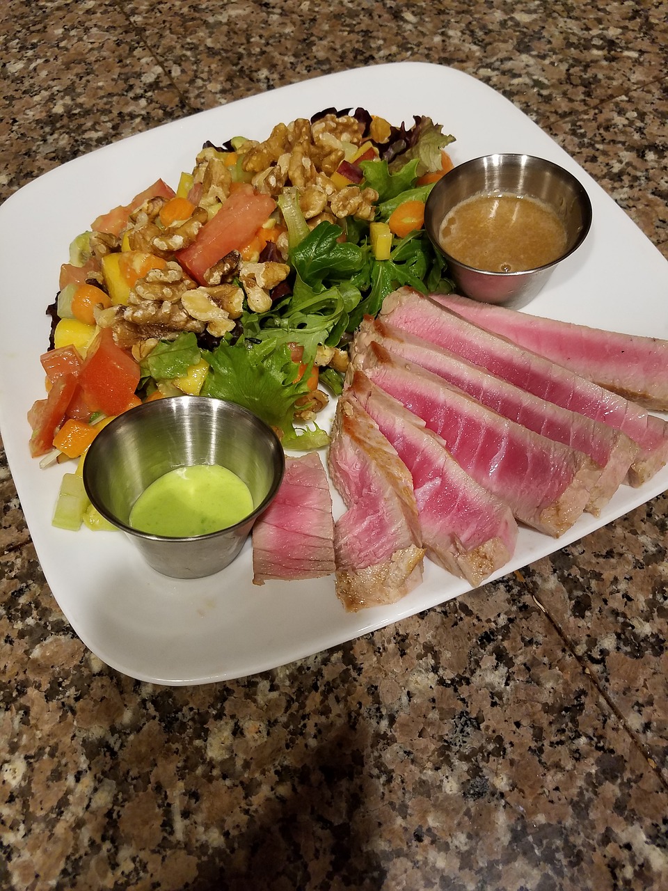 seared tuna salad wasabi dipping sauces free photo