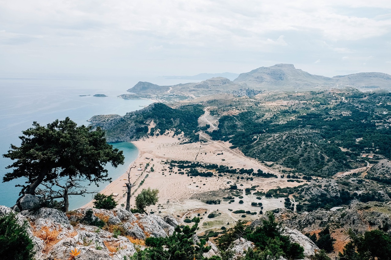 seaside aerial view mountains landscape free photo