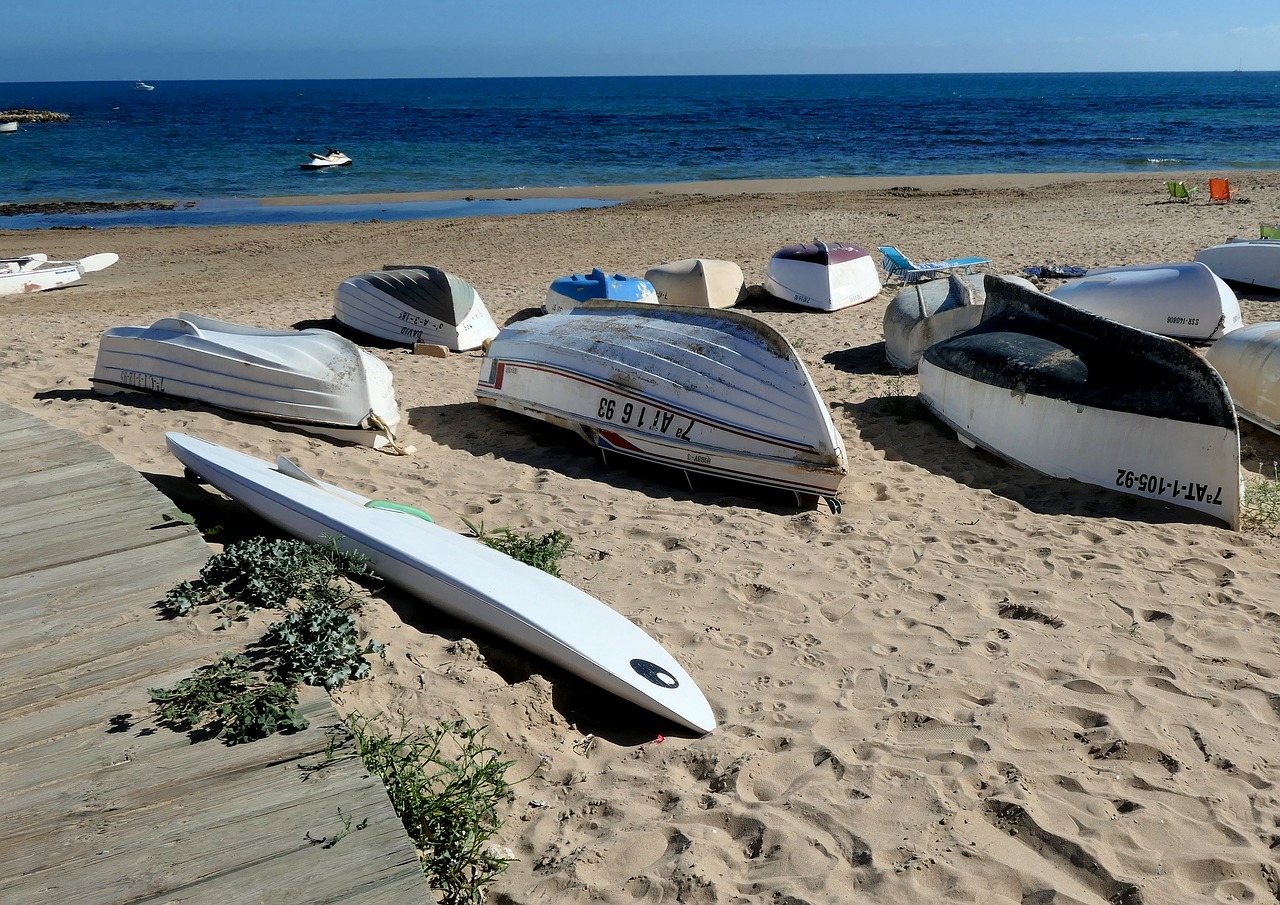 seaside  boats  surf board free photo