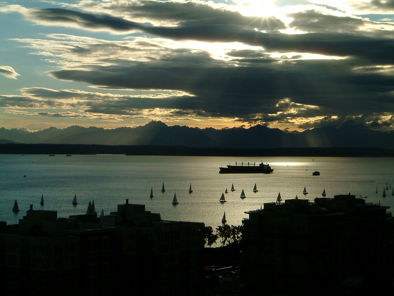 seattle sunset sailboats free photo