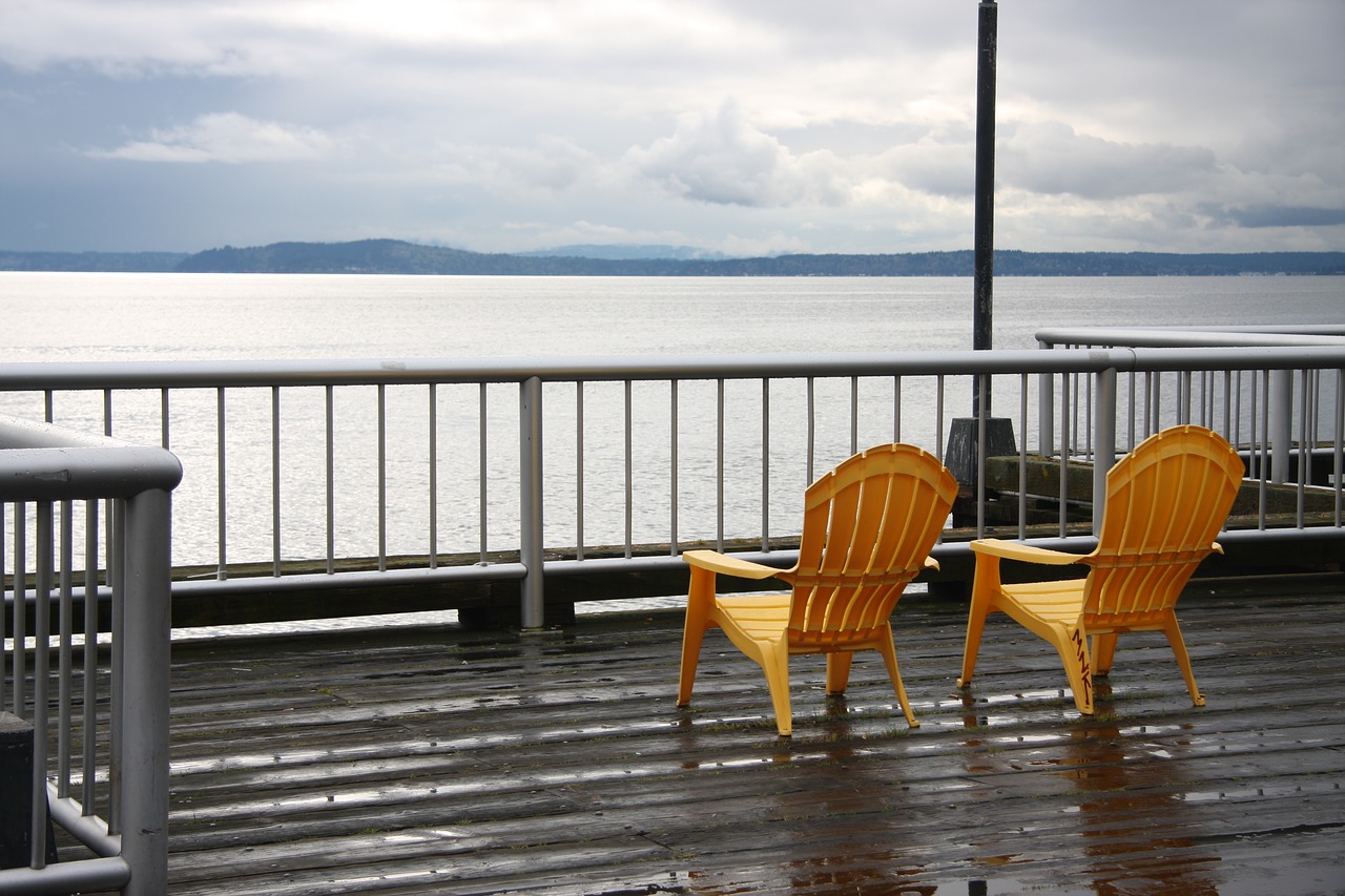 seattle  chairs  looking at the ocean free photo