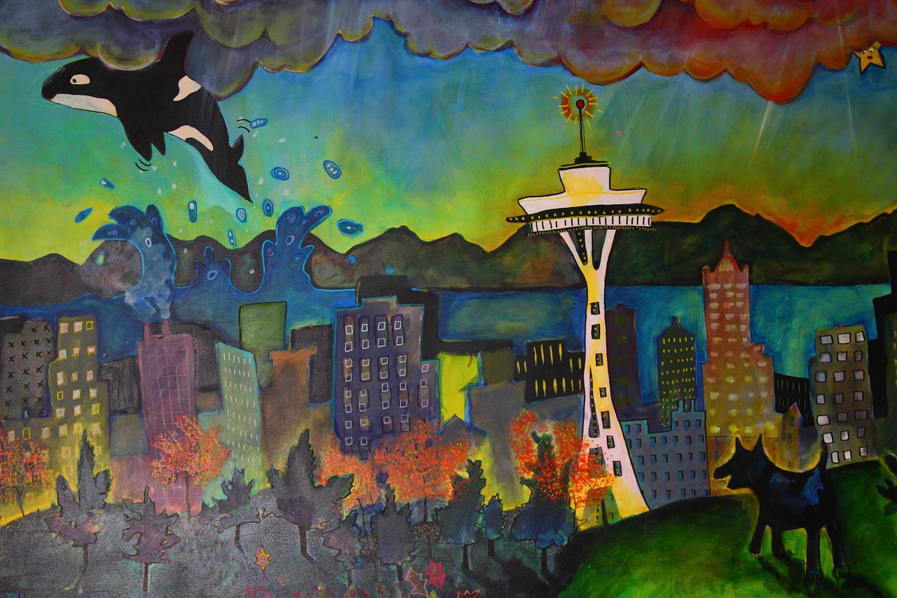 seattle space needle mural free photo
