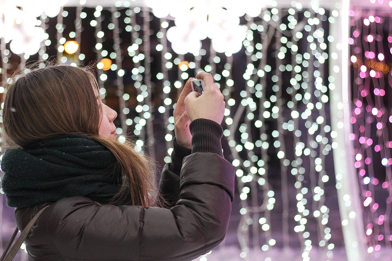 selfie lights background female free photo