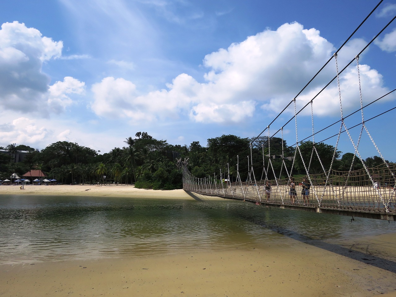 sentosa beach singapore rope bridge free photo