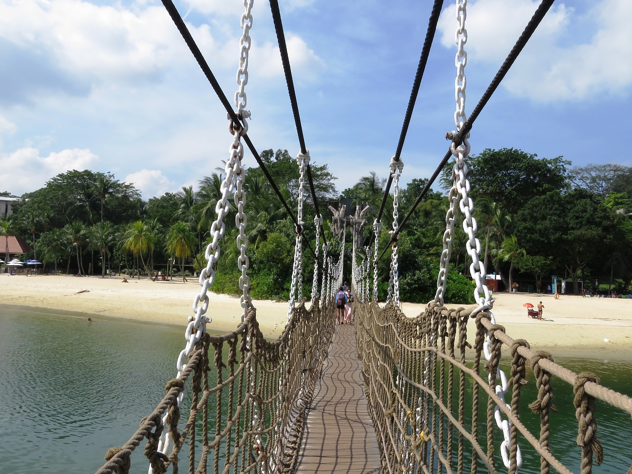 sentosa beach singapore rope bridge free photo