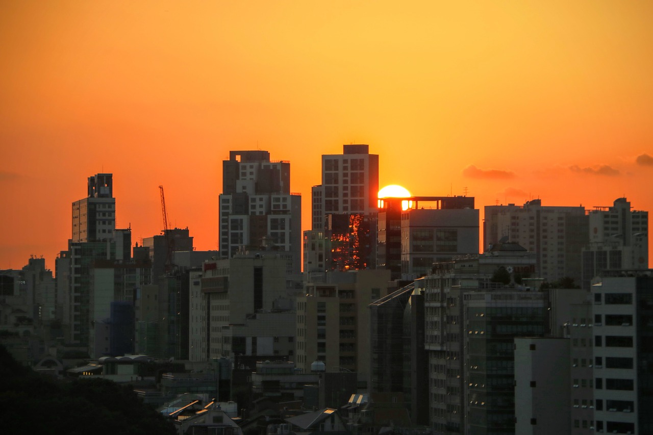 seoul sunset buildings free photo