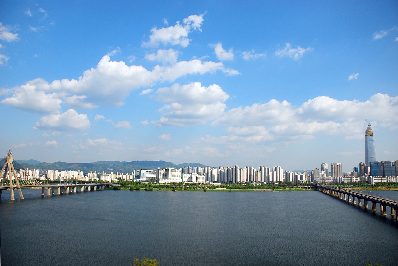 seoul han river sky free photo