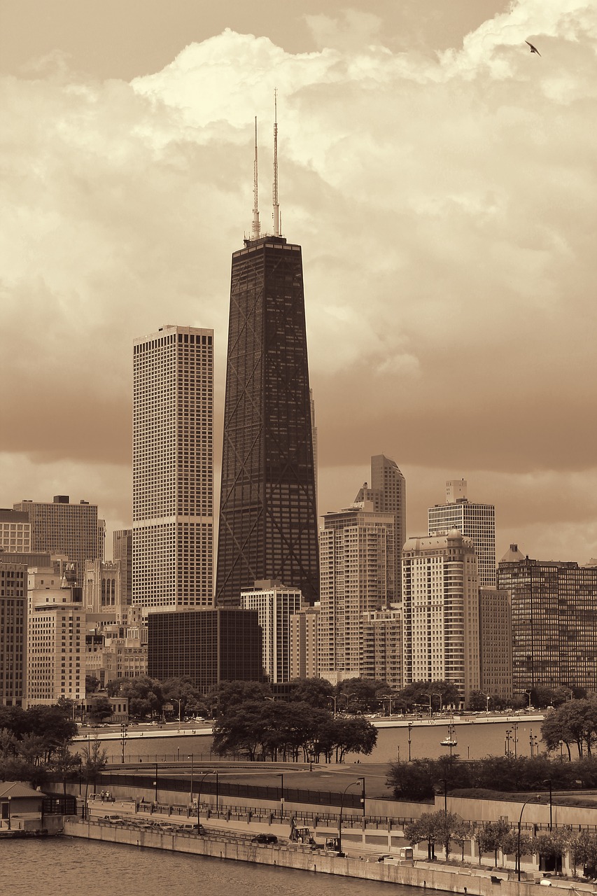 sepia chicago skyline free photo
