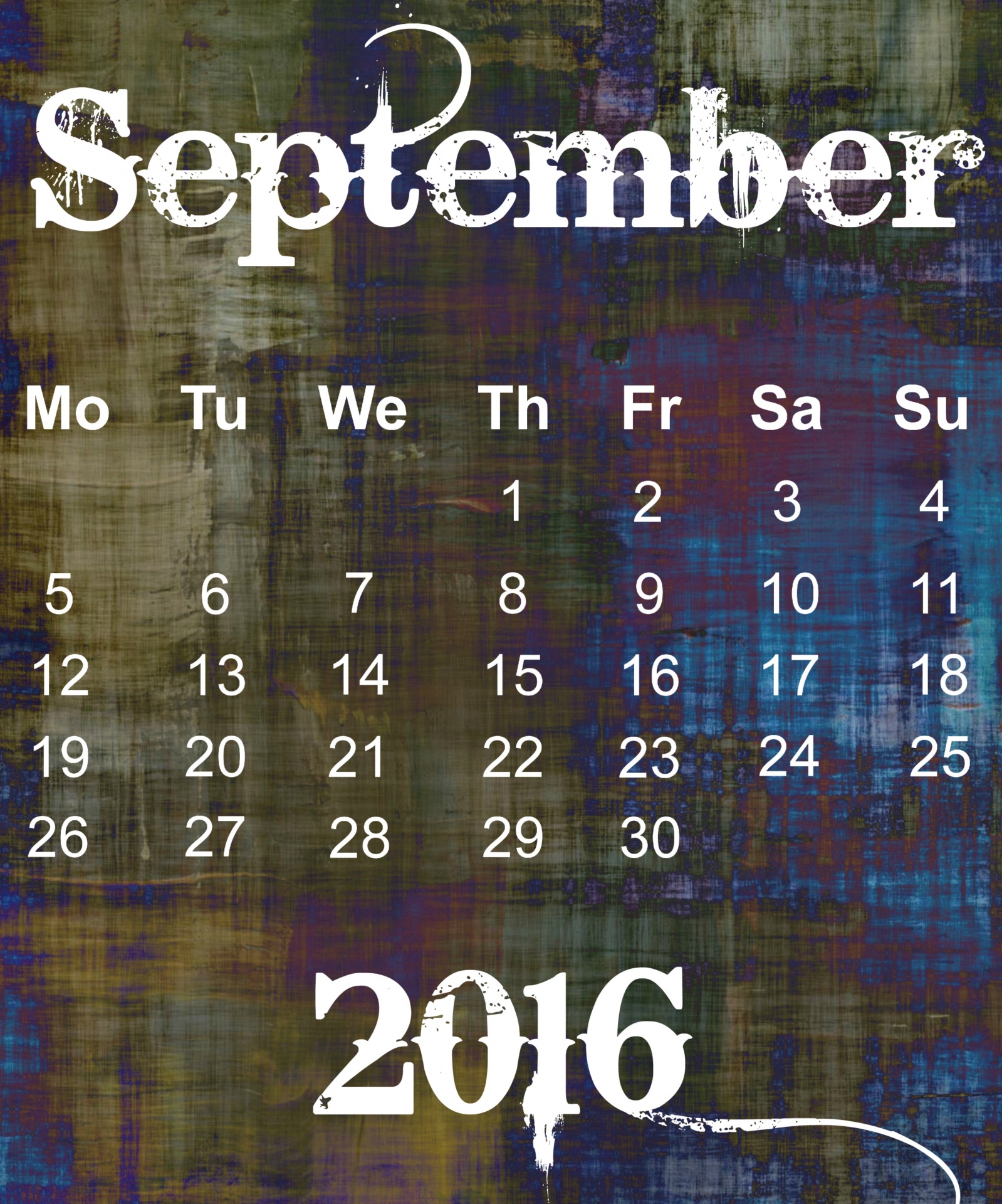 september 2016 calendar free photo