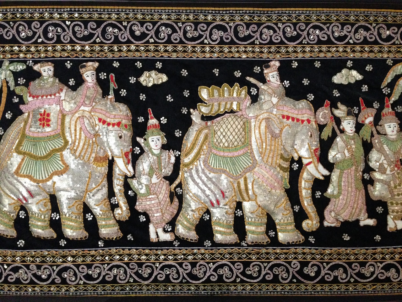 sequined tapestry asian elephants free photo