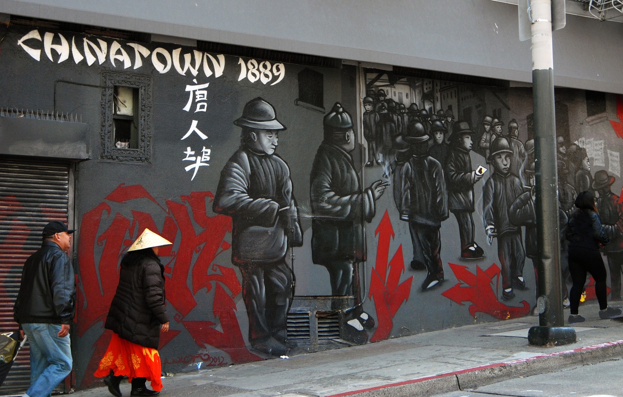 sf chinatown wall mural old times free photo