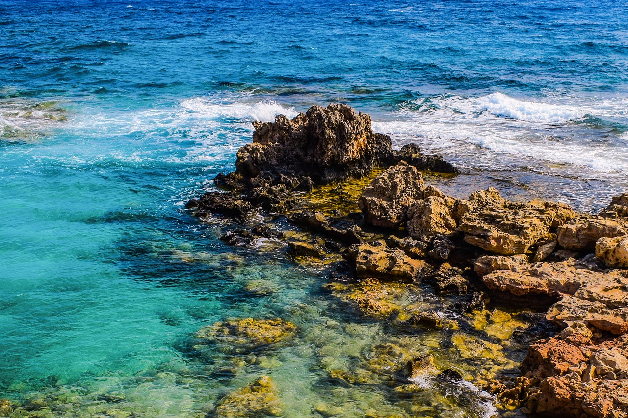 shades of blue rocky coast waves free photo
