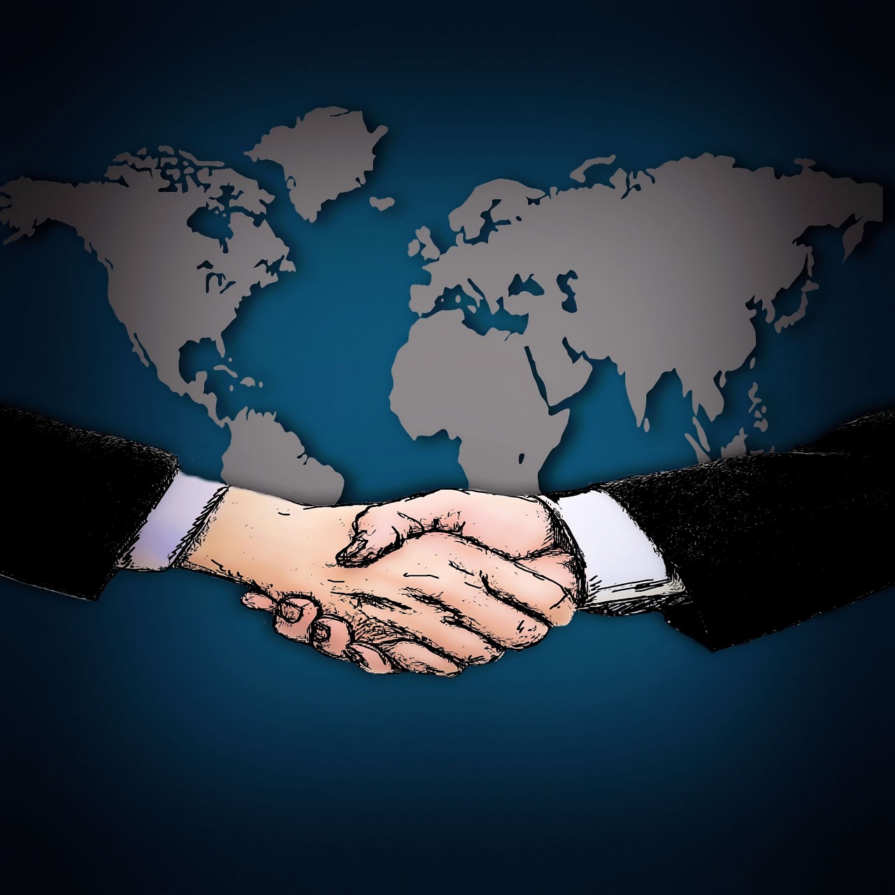 shaking hands map of the world contract free photo