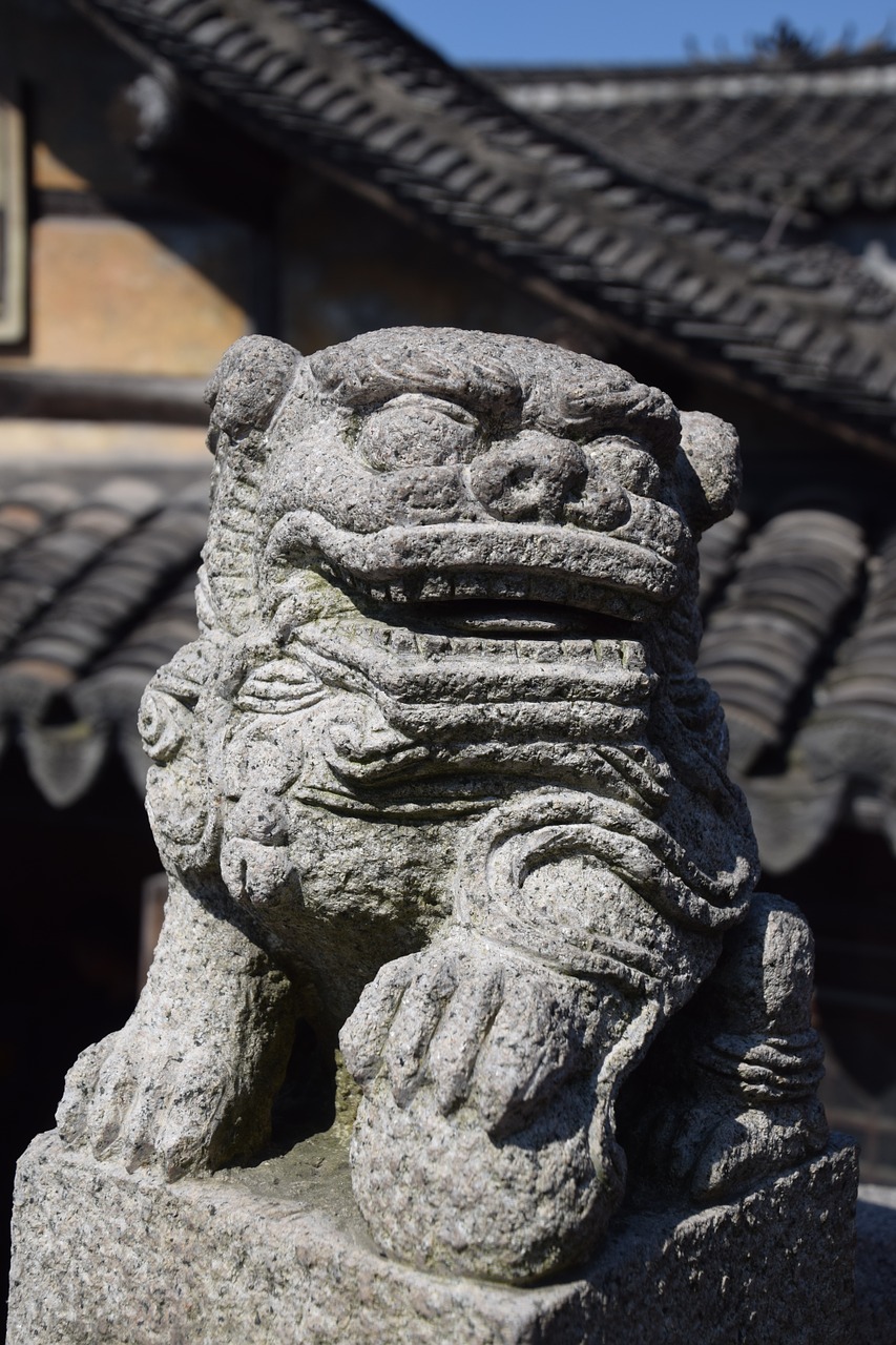 shanghai stone lion culture free photo