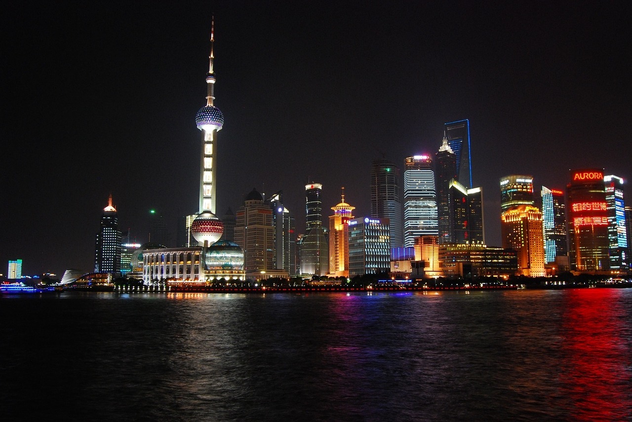 shanghai skyline cityscape night free photo