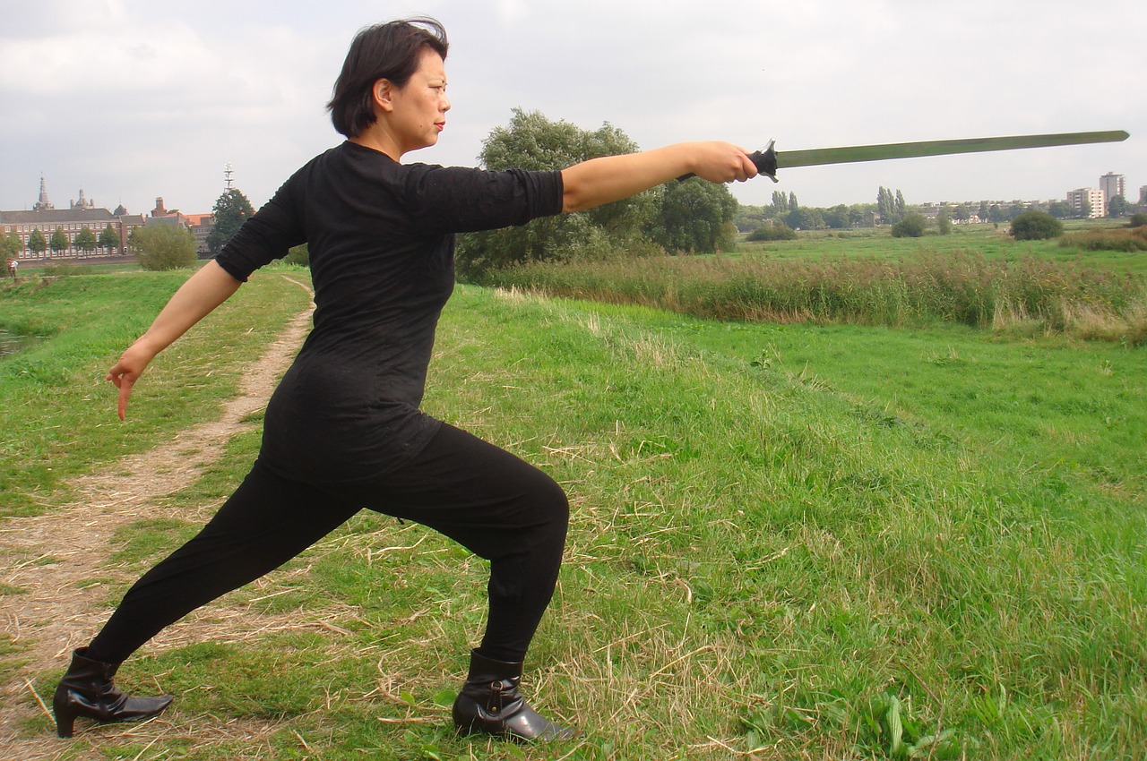 shaolin kung fu swordplay pose free photo