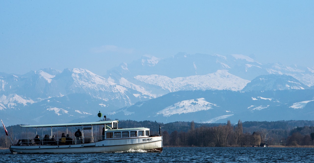 ship lake mountains free photo