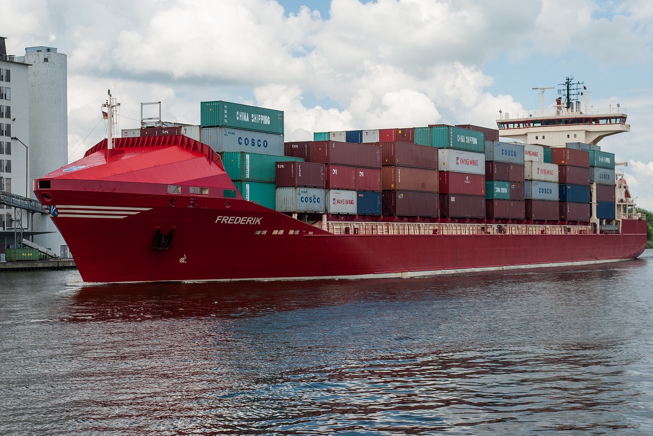 ship container ship northern baltic sea channel free photo