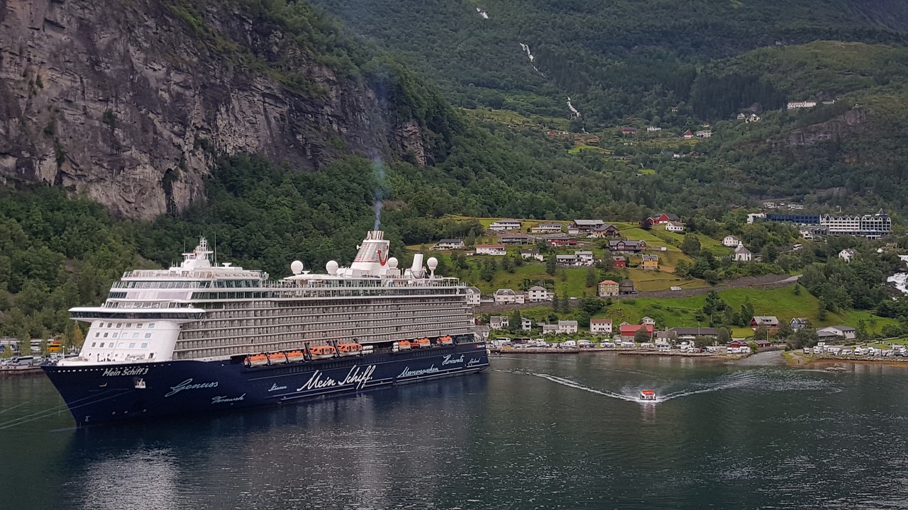 ship fjord mountains free photo