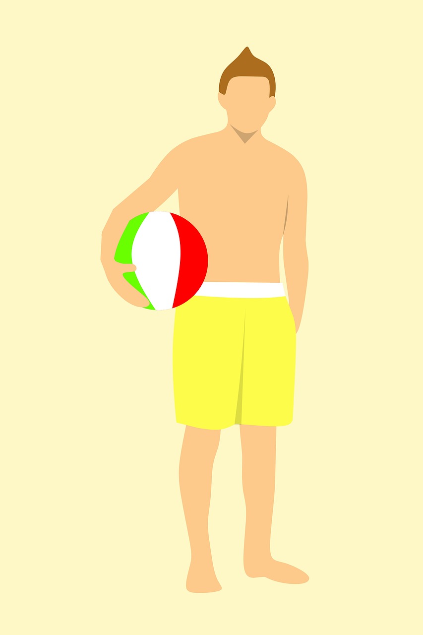 shirtless young man holding a beach ball man free photo