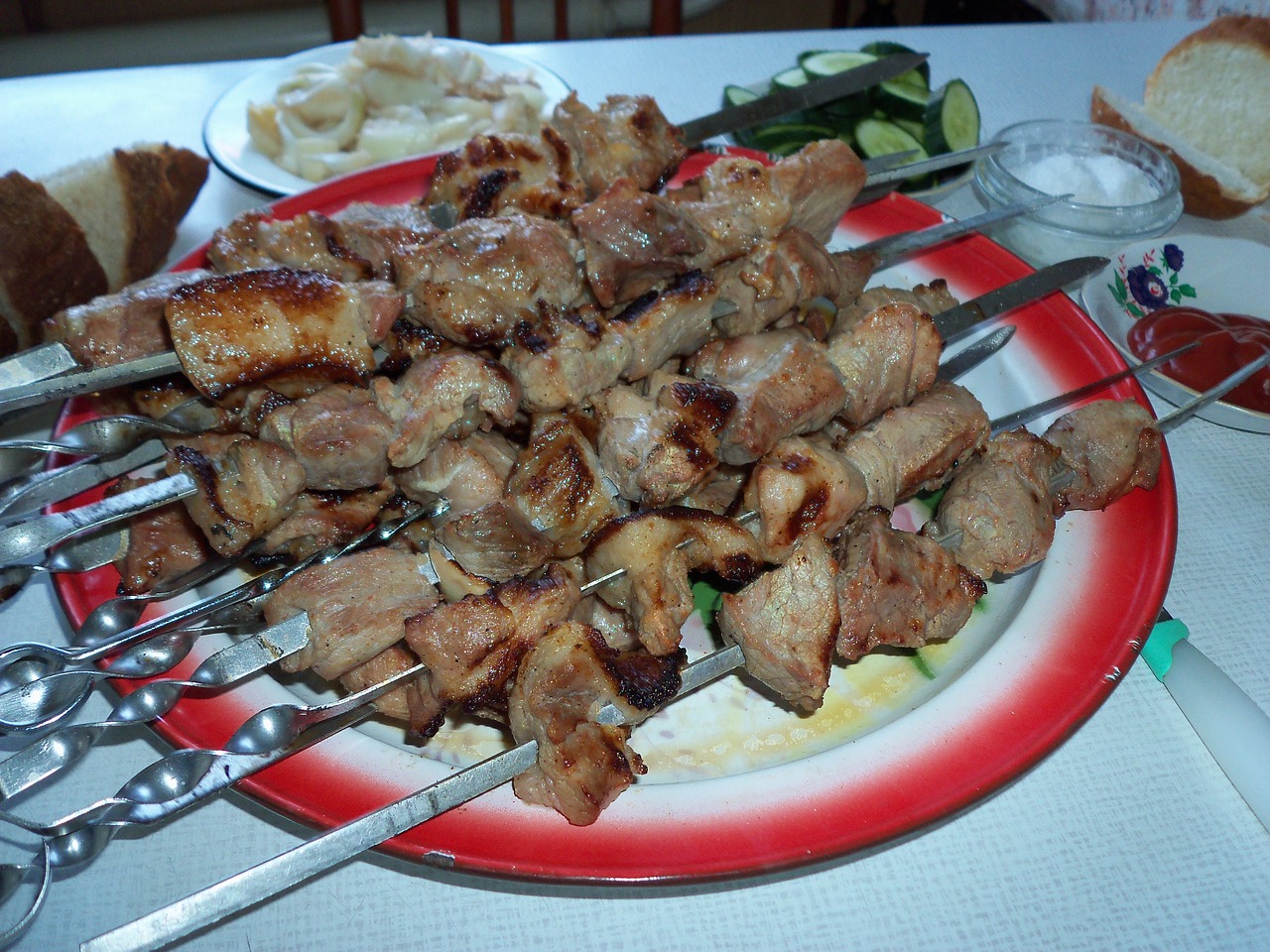 shish kebab meat skewers free photo