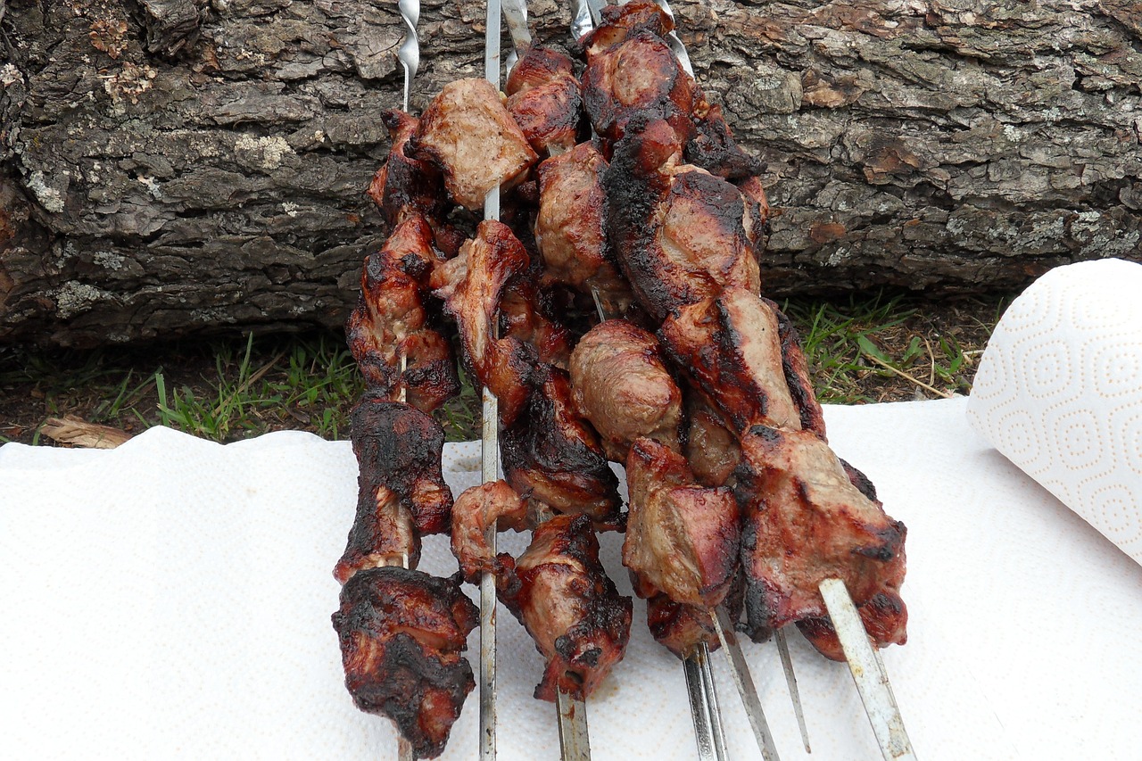 shish kebabs fried meat skewers free photo