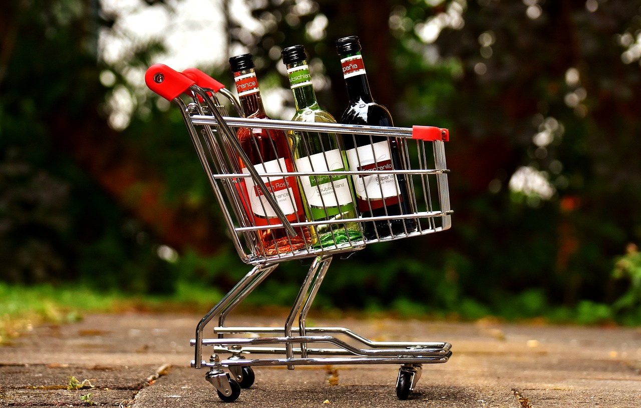 shopping cart wine bottles shopping free photo