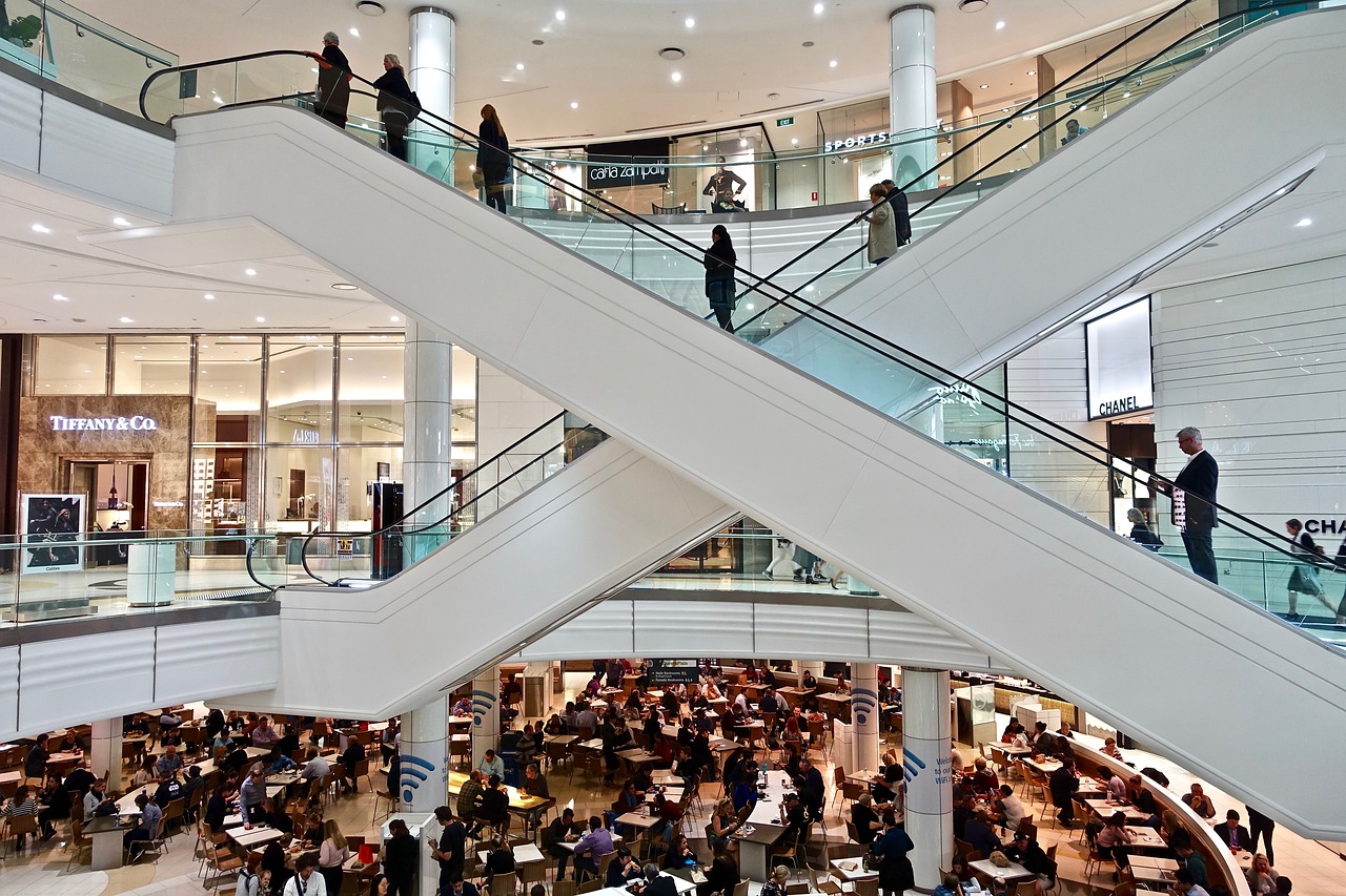 shopping centre escalators mall free photo
