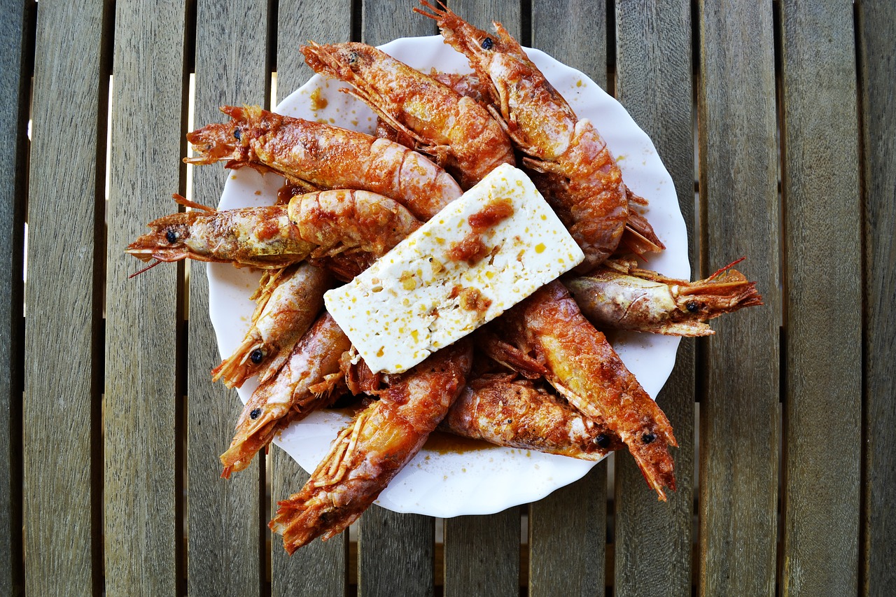 shrimps sea food feta free photo