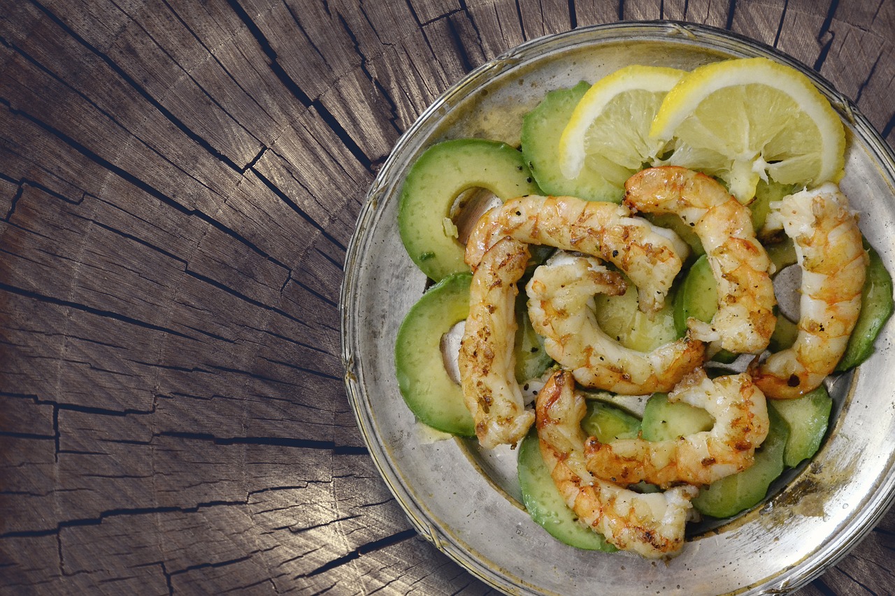 shrimps seafood avocado free photo