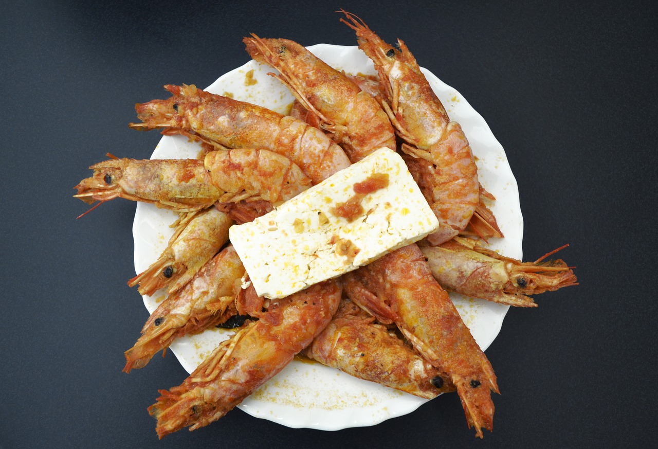 shrimps and feta greek food food photography free photo