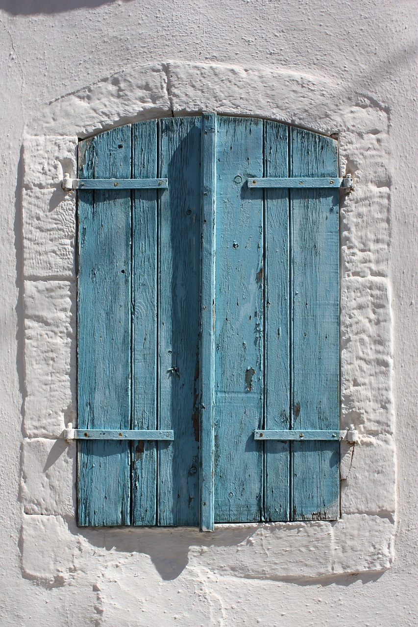 shutters blue white wall free photo