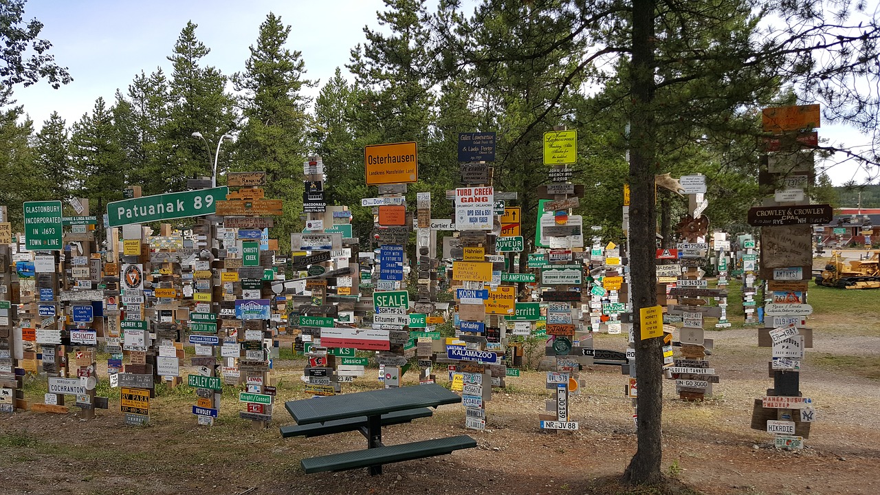 signpost forest watson lake yukon free photo