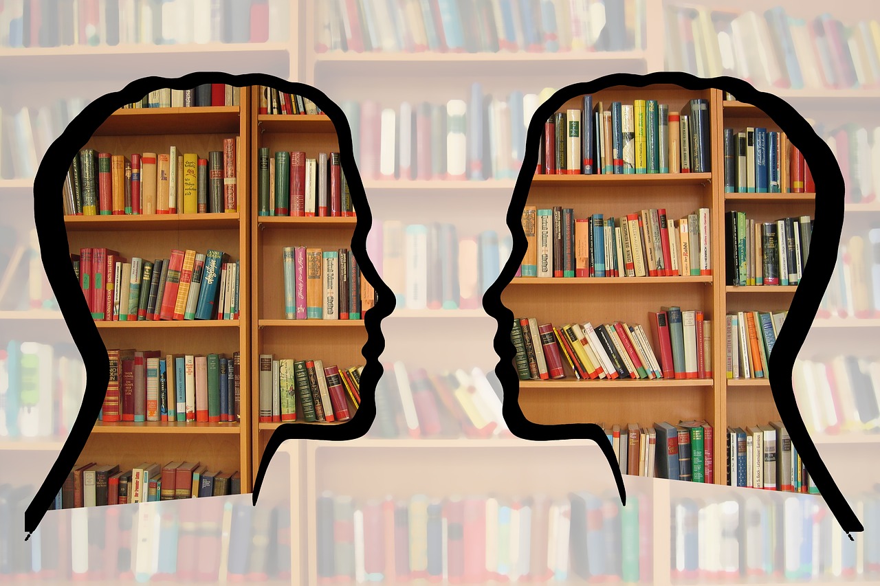 silhouette head bookshelf free photo