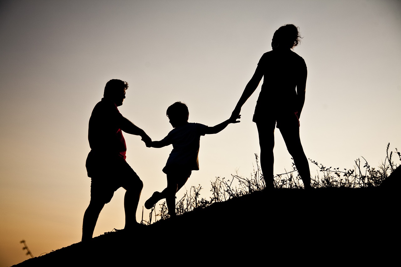 silhouette family landscape free photo