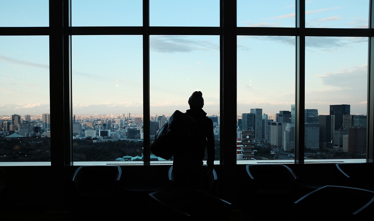 silhouette people building free photo