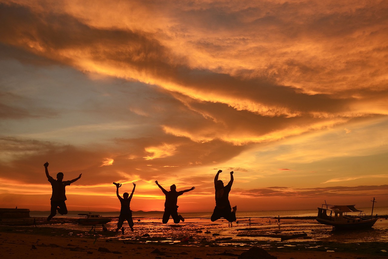 silhouette sunset happy free photo