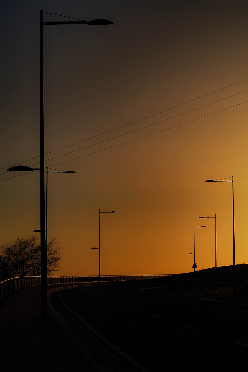 silhouette  streetlights  sunset free photo