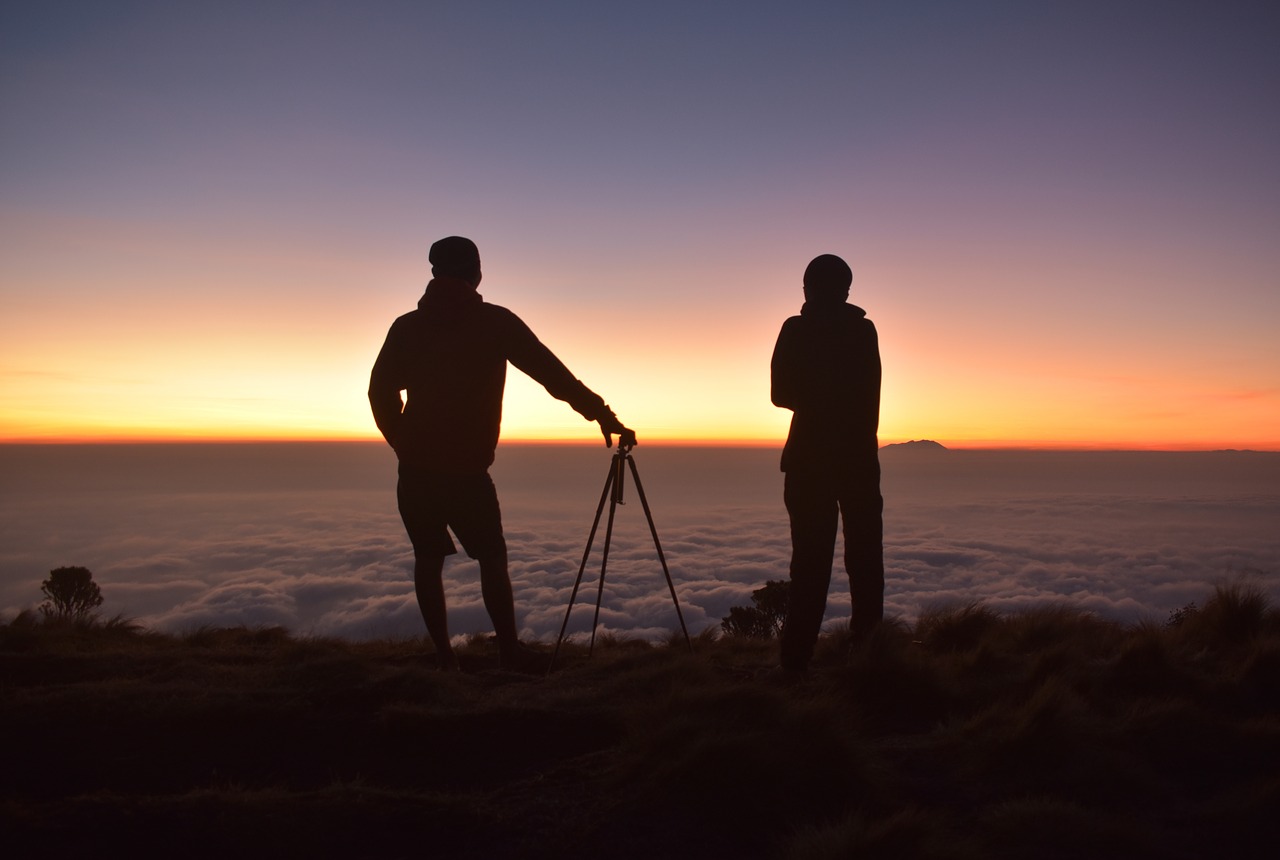 silhouette  people  sunrise free photo