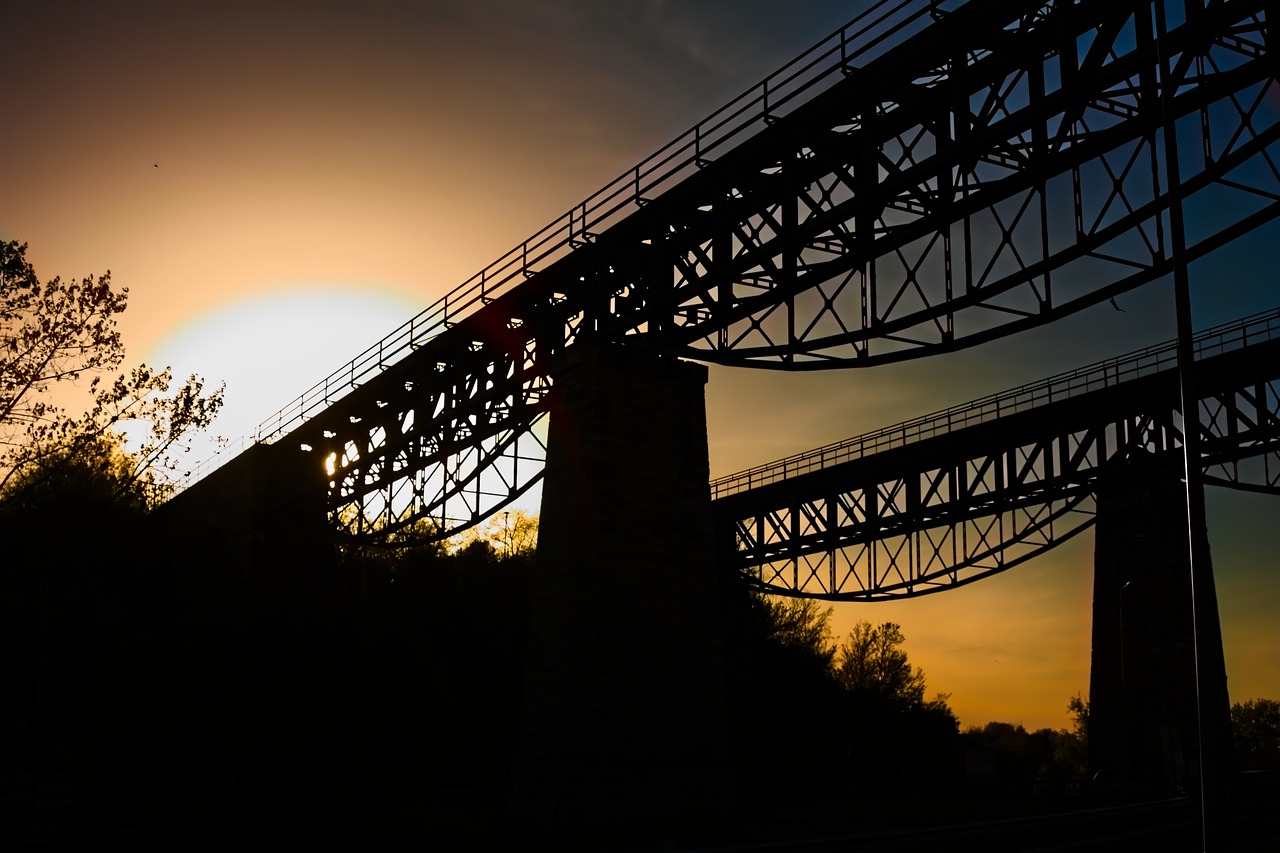 silhouette  bridges  sunset free photo