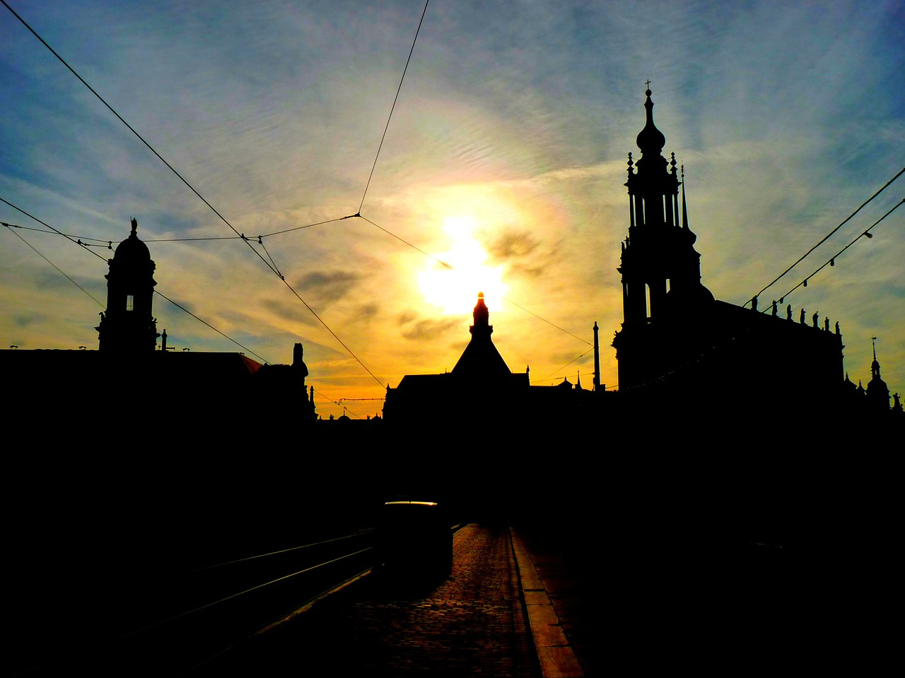 silhouette castle and church dresden germany free photo