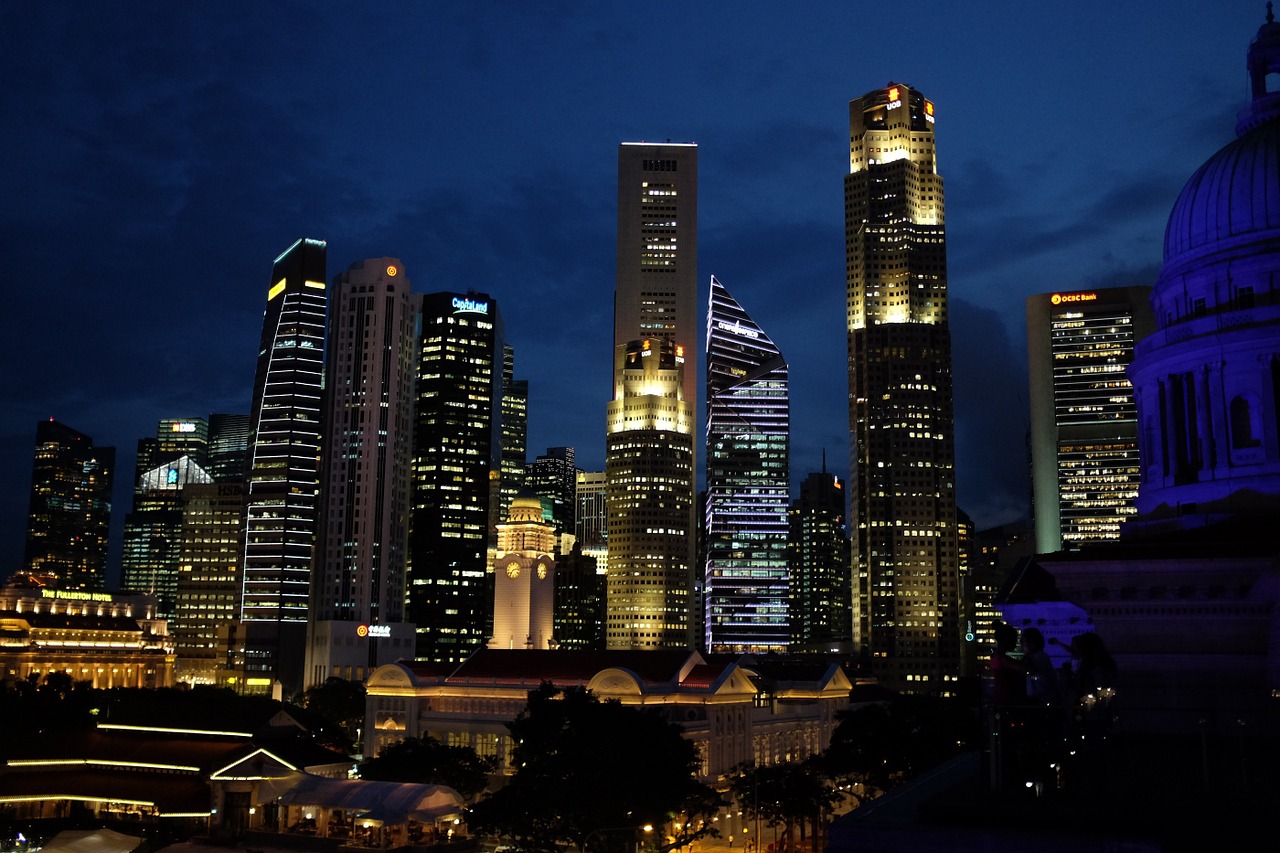 singapore night downtown free photo
