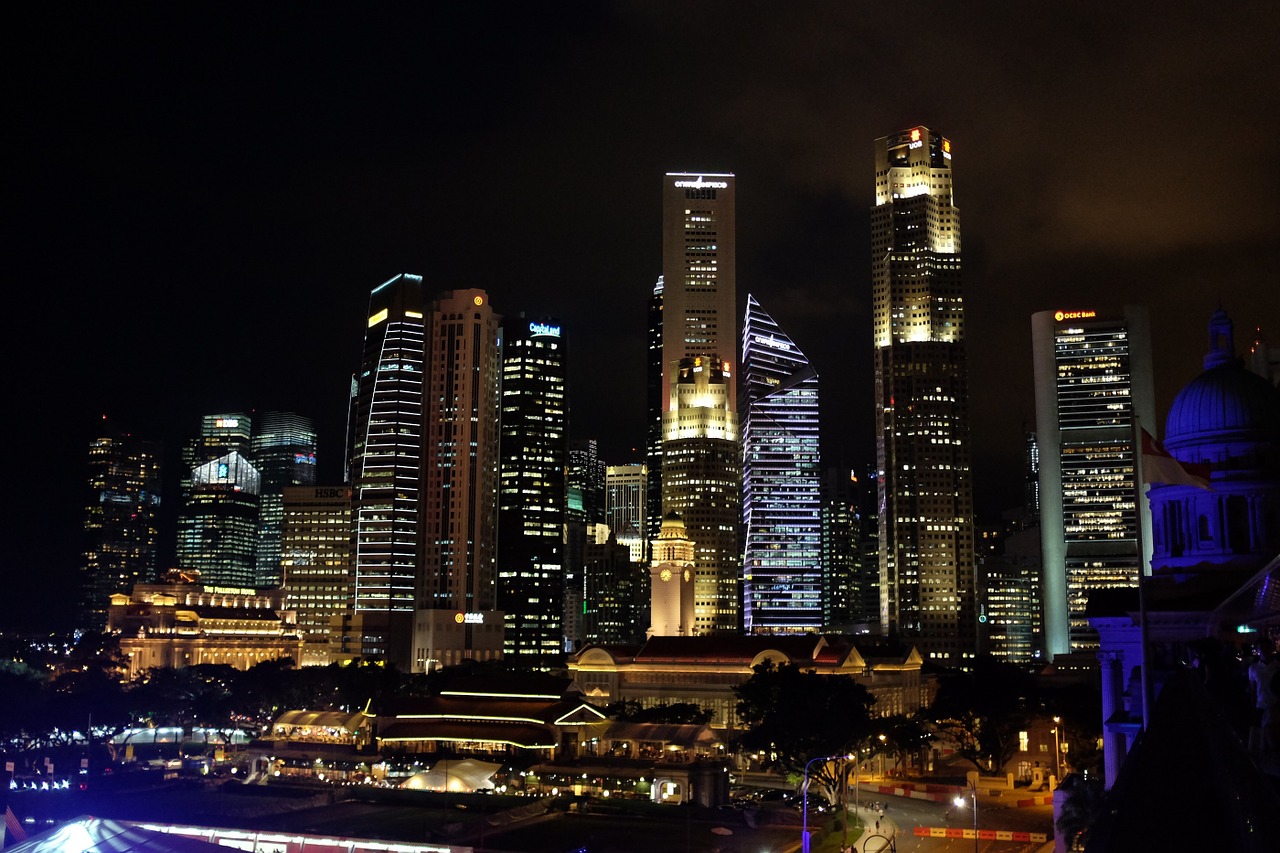 singapore night downtown free photo