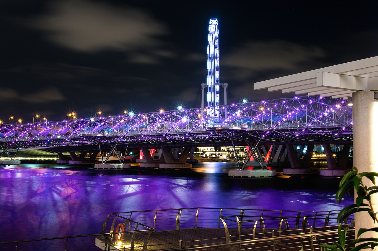 singapore night architecture free photo