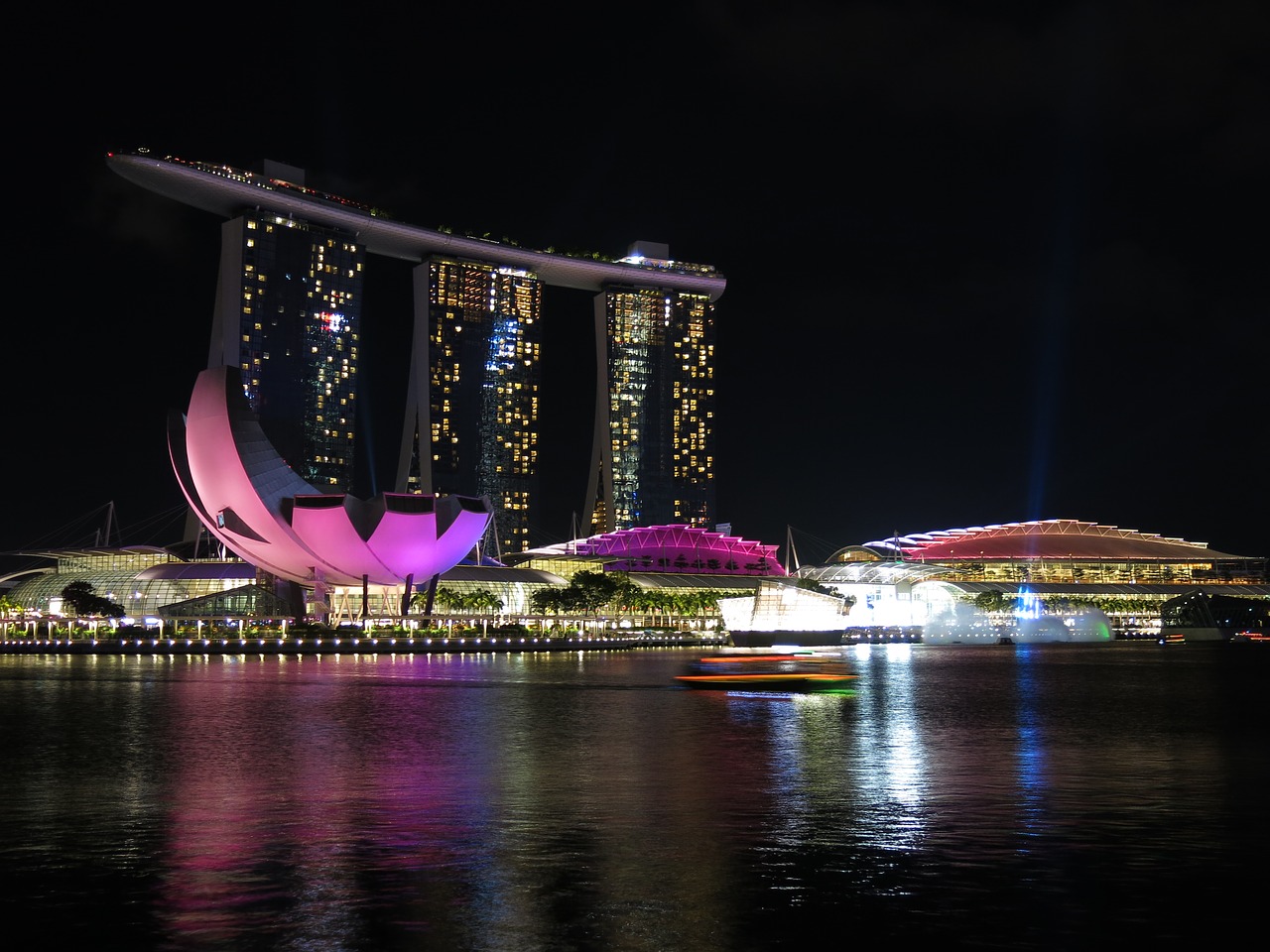 singapore river night lights free photo